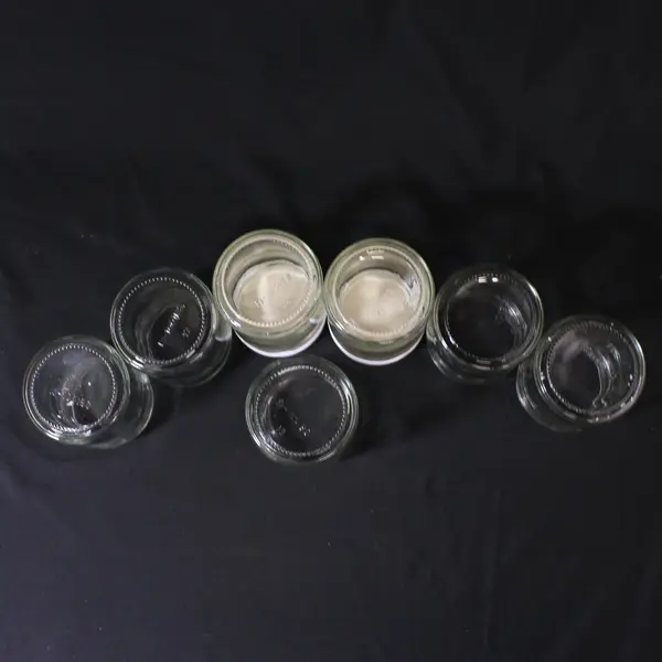Lot of 7 Glass Jars For Jams or Jellies Approximately 1/2 Pint