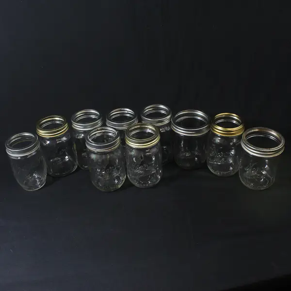 Lot of 10 Kerr Pint Canning Jars Wide And Narrow Mouth W/ Rings No Lids