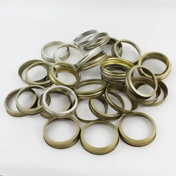 Lot of 34 Used Wide Mouth Canning Jar Rings Gold And Silver