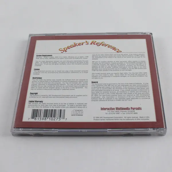 Speaker's Reference Interactive Multimedia Pursuits PC CD-ROM 1994