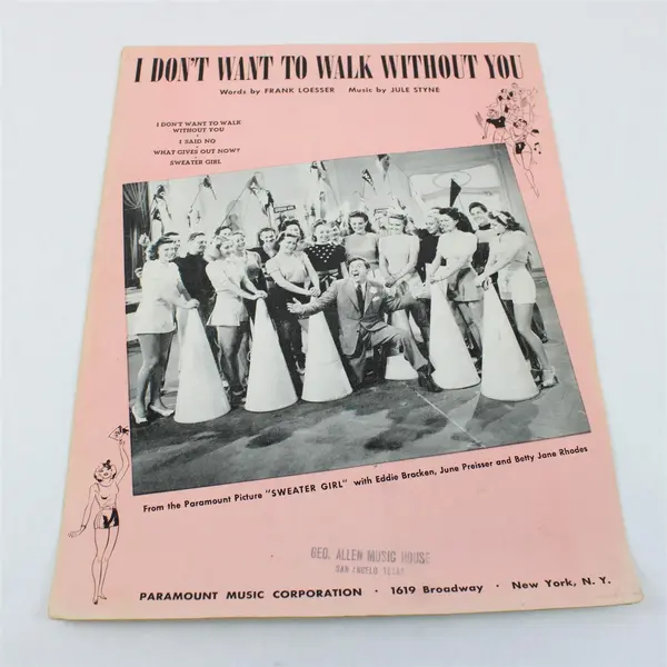 VTG Sheet Music I Don't Want to Walk Without You Frank Loesser Jule Styne 1941 