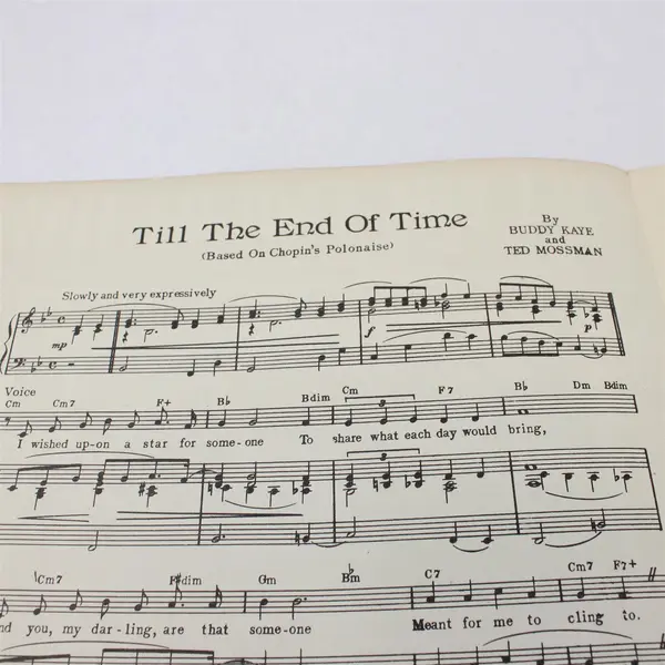 Vintage 1945 Buddy Kaye and Ted Mossman's Till the End of Time Piano Sheet Music