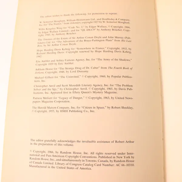 Vintage Alfred Hitchcock's Sinister Spies Random House 1966 Hardcover Book Good