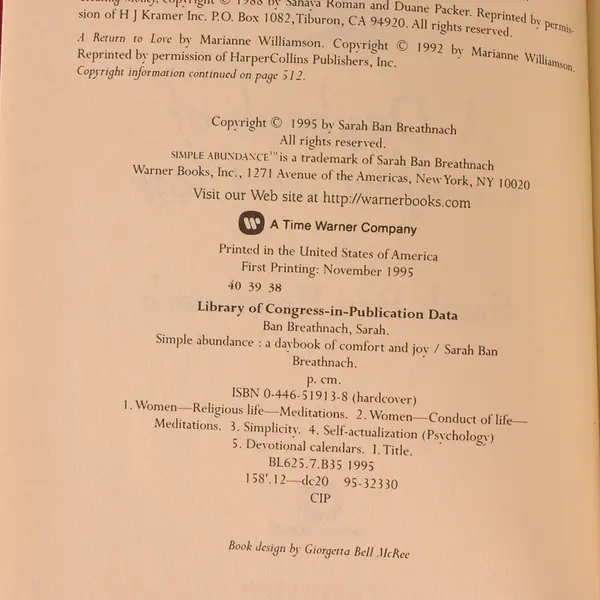 Vtg Simple Abundance: A Daybook of Comfort and Joy by Sarah Ban Breathnach