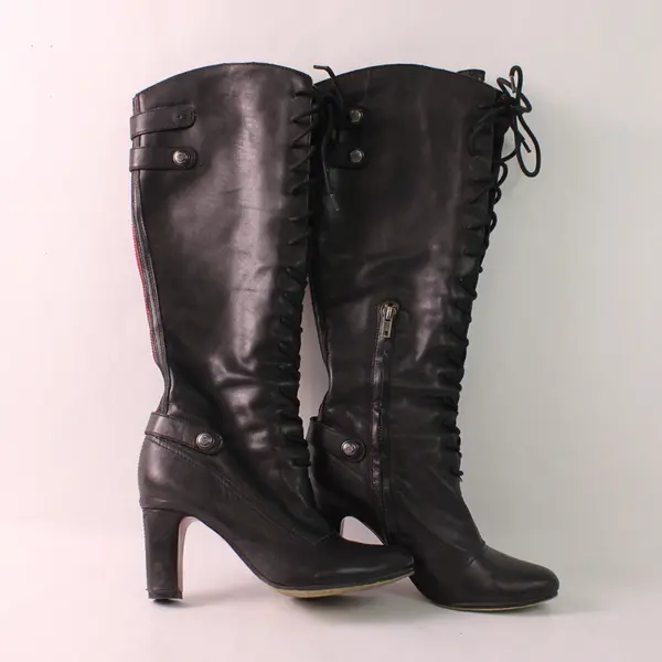 Sam Edelman Sanford Women's 6.5M Black Leather Lace Up Heeled Zip Boots