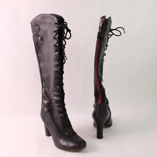 Sam Edelman Sanford Women's 6.5M Black Leather Lace Up Heeled Zip Boots