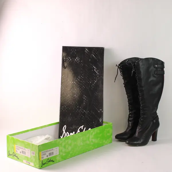 Sam Edelman Sanford Women's 6.5M Black Leather Lace Up Heeled Zip Boots