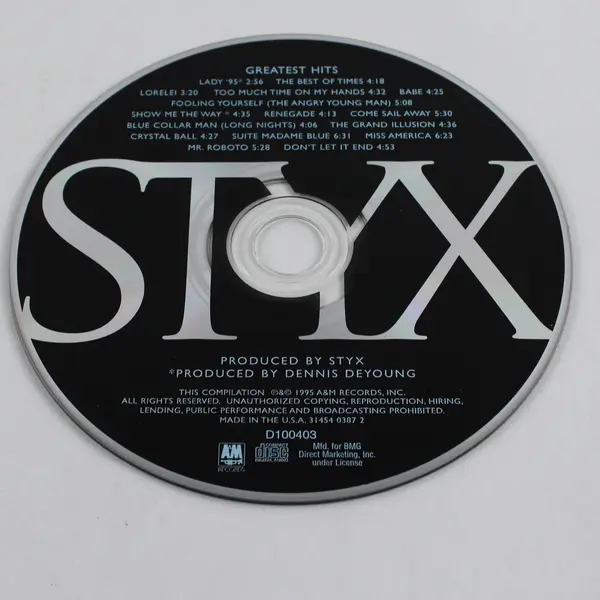 Styx: Greatest Hits Digitally Remastered Compilation 1995 CD A&M Records