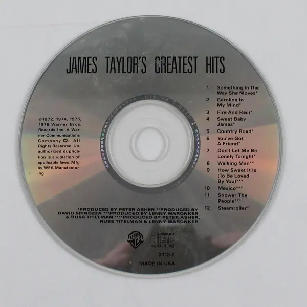 James Taylor Greatest Hits CD Warner Bros 12 Song Classic Hits