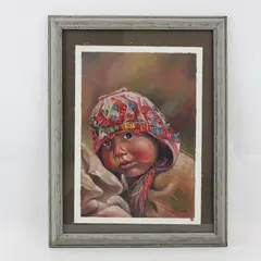 Ronny Original Framed Oil Painting Andean Child Undated Portrait