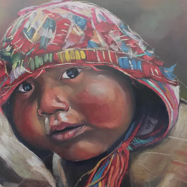 Ronny Original Framed Oil Painting Andean Child Undated Portrait
