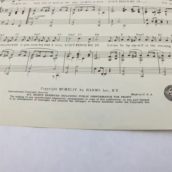VTG 1944 Sheet Music Don't Fence Me In Cole Porter From Hollywood Canteen Movie