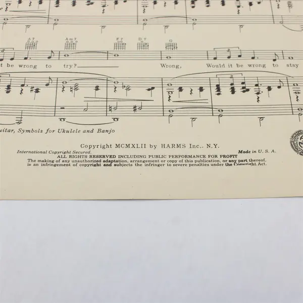 VTG 1942 Sheet Music It Can't Be Wrong Kim Gannon Max Steiner Movie Now Voyager