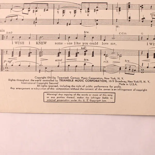 VTG 1945 Sheet Music I Wish I Knew Mack Gordon Harry Warren Musical