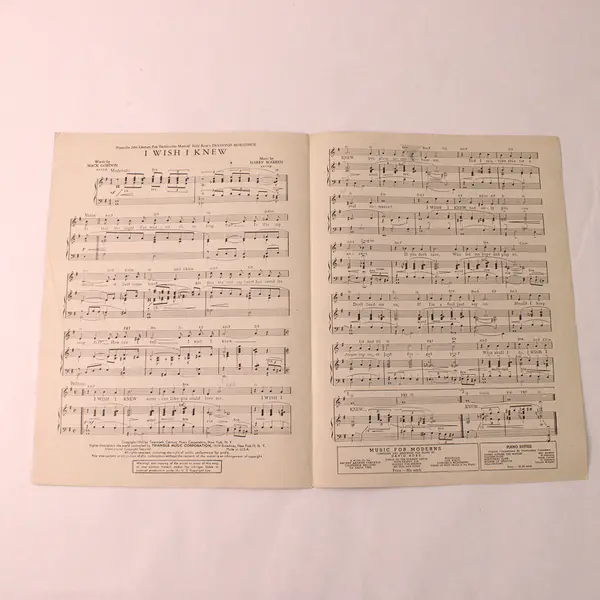 VTG 1945 Sheet Music I Wish I Knew Mack Gordon Harry Warren Musical