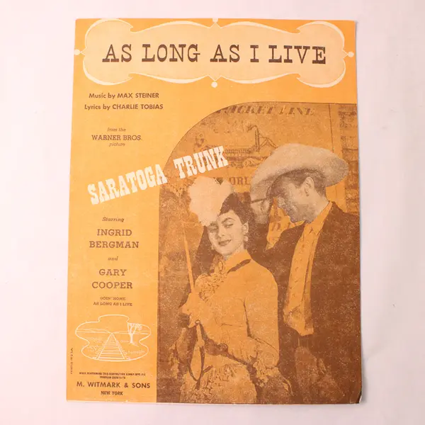 VTG 1944 Sheet Music As Long As I Live Steiner & Tobias Movie Saratoga Trunk