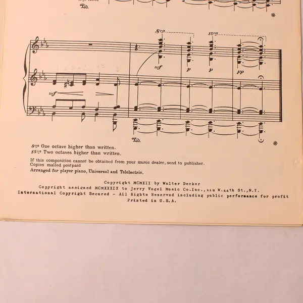 Antique 1912 Sheet Music Trinity Chimes Walter Decker For Player Piano