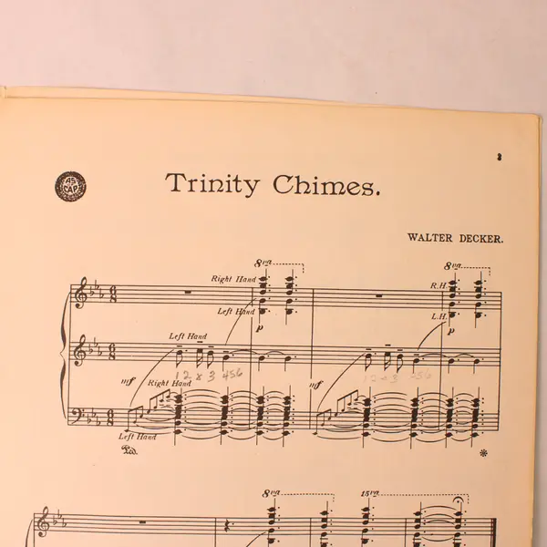 Antique 1912 Sheet Music Trinity Chimes Walter Decker For Player Piano