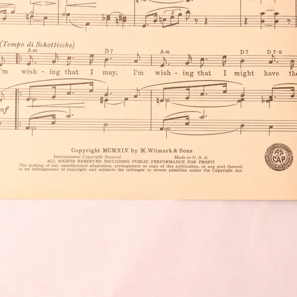 Vintage 1945 Sheet Music The Wish That I Wish Tonight Scholl & Jerome