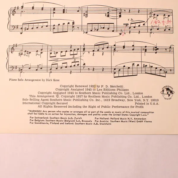VTG 1957 Sheet Music Fascination Piano Solo F D Marchetti Arranged by Dick Kent
