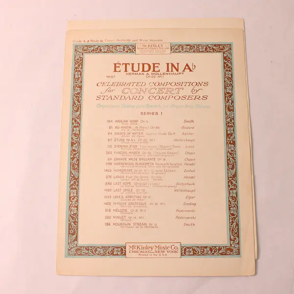 Antique 1923 Sheet Music Etude in A Flat by H A Wollenhaupt For Piano