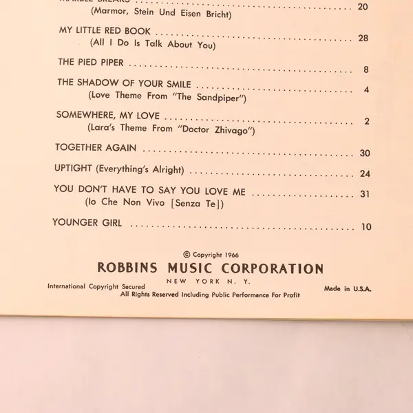Vintage 1966 Songbook Big Big Hits Chords Words Music Easy Piano Vocal Edition