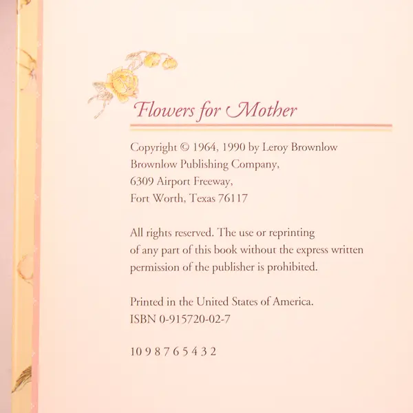 Vintage Flowers for Mother by Leroy Brownlow 1990 Hardcover Good Condition
