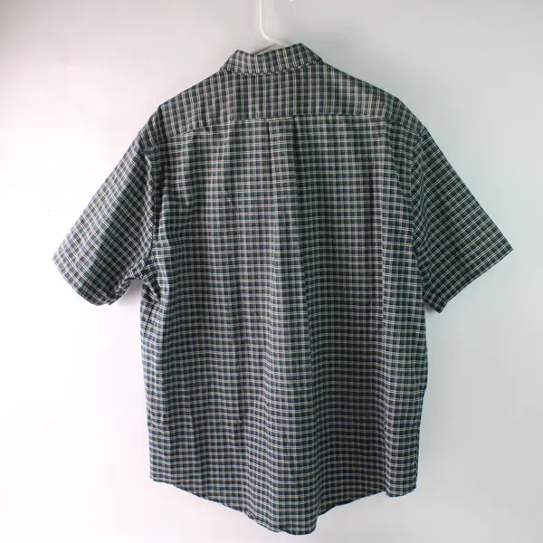 TownCraft Green Blue & Beige Plaid Short-Sleeved Button-Down Men's Large