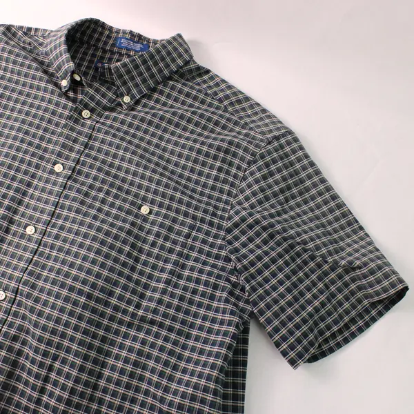 TownCraft Green Blue & Beige Plaid Short-Sleeved Button-Down Men's Large