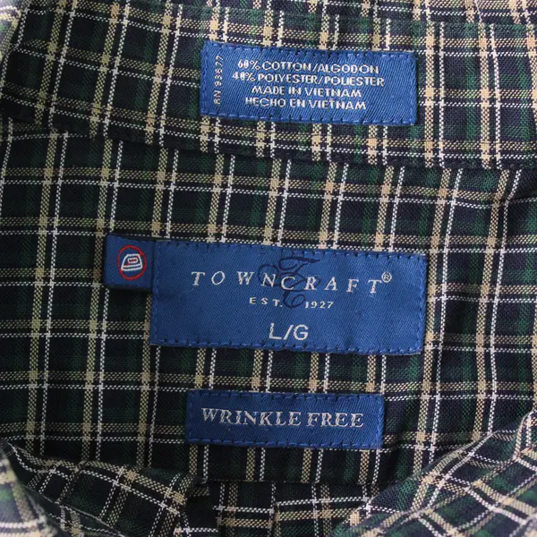 TownCraft Green Blue & Beige Plaid Short-Sleeved Button-Down Men's Large
