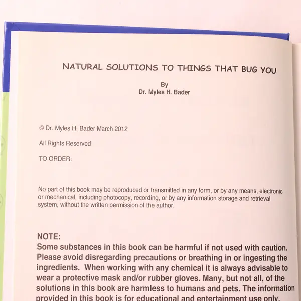 Dr Bader's Pest Cures Natural Solutions Myles H Bader 2012 Hardcover Good