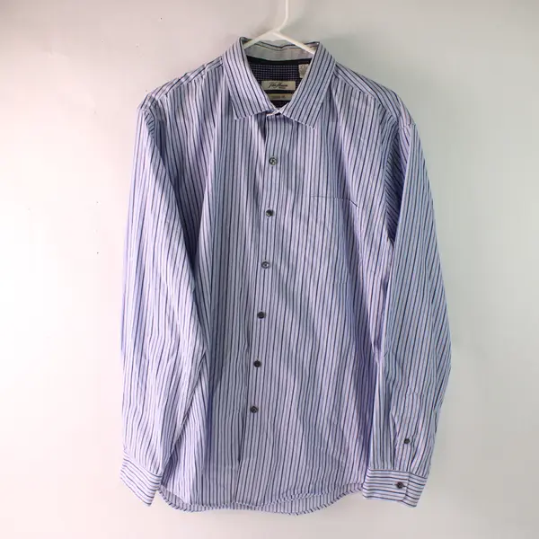 Van Heusen Blue Striped Long-Sleeved Button-Up Men's Large FLAWED