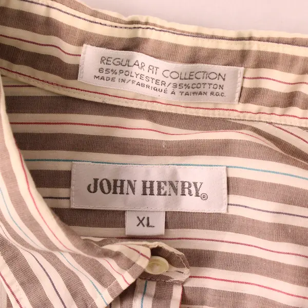 John Henry Gray Red & Blue Striped Long-Sleeved Button-Down Men's XL FLAWED