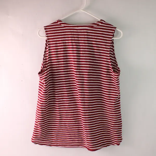Van Heusen Red and White Striped V-Neck Tank Women's Large