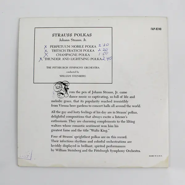Johann Strauss Jr Strauss Polkas 7in Vinyl Pittsburgh Symphony Orch Steinberg