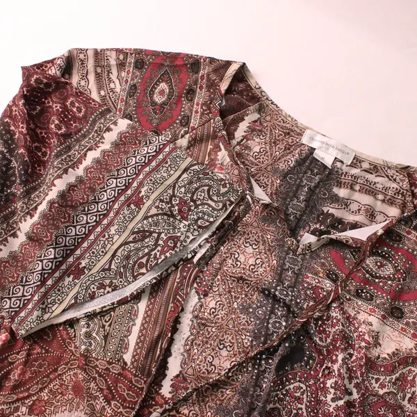 Christopher & Banks Red and Beige Paisley 3/4-Sleeve Blouse Women's Medium
