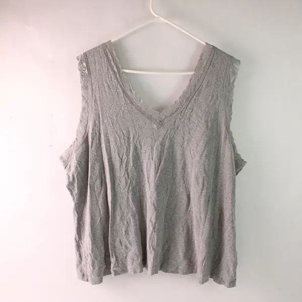 Enchanted Gray Lace Trim V-Neck Tank Top Women's 30/32W