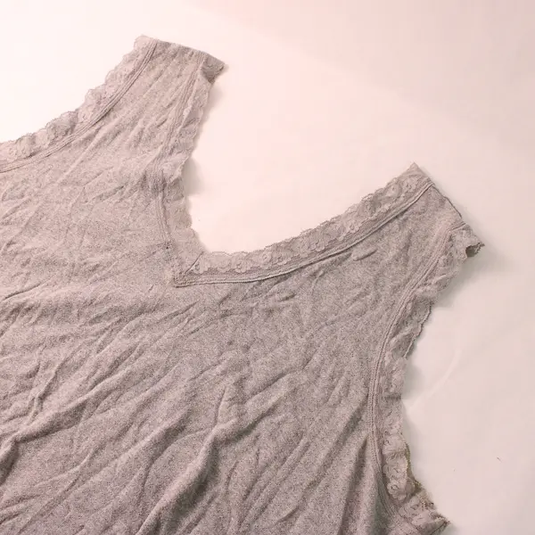 Enchanted Gray Lace Trim V-Neck Tank Top Women's 30/32W