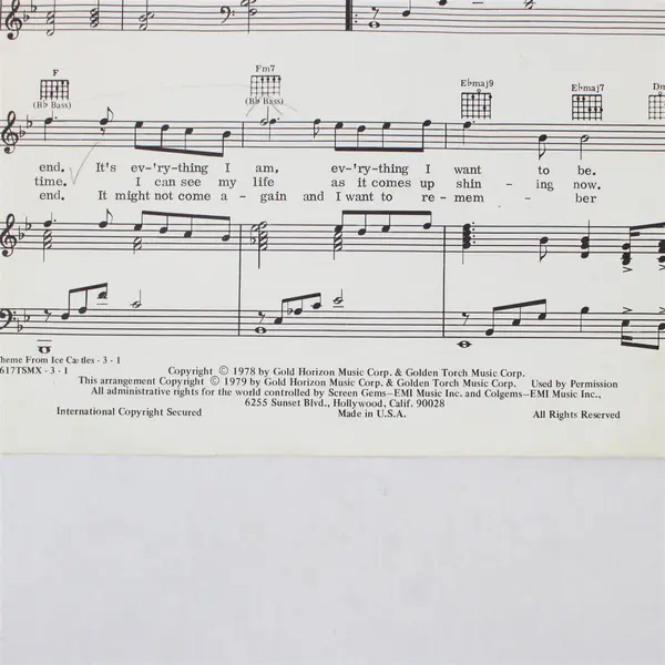 VTG Through the Eyes of Love Theme From Ice Castles 1979 Sheet Music 