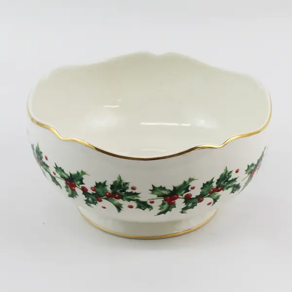 Lenox Teleflora 75th Anniversary 1934-2009 Holly Berry Serving Bowl  Gold Trim 