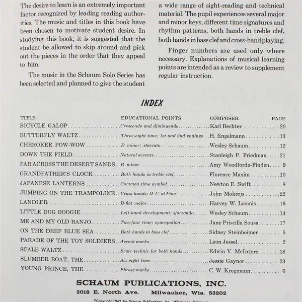 VTG 1962 Schaum Solo Series Piano Fun Fare Various Composers For Beginners Good