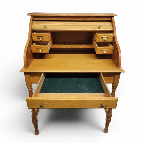 Oak Roll Top Desk 5 Drawers Solid Wood Home Office - Local Pickup Only