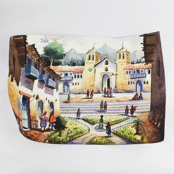 Coya Peru Signed Original Landscape Watercolor Painting 13.5" x 19"