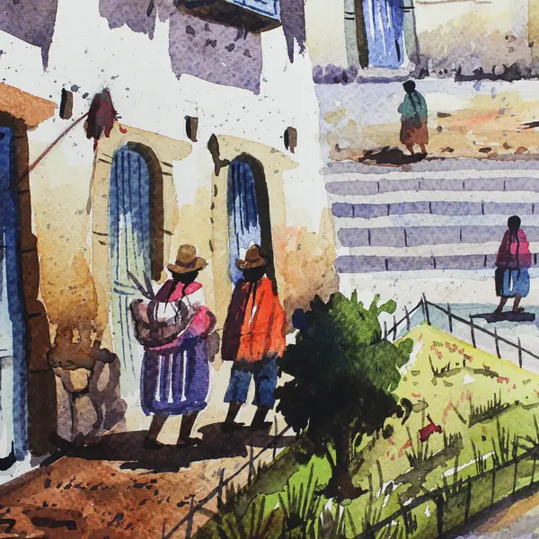 Coya Peru Signed Original Landscape Watercolor Painting 13.5" x 19"