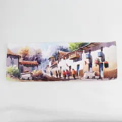 Peruvian Village Signed Original Watercolor Landscape Painting 7" x 19.5"
