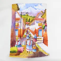 Mario Huber Signed Original Watercolor Peruvian Village Scene Landscape