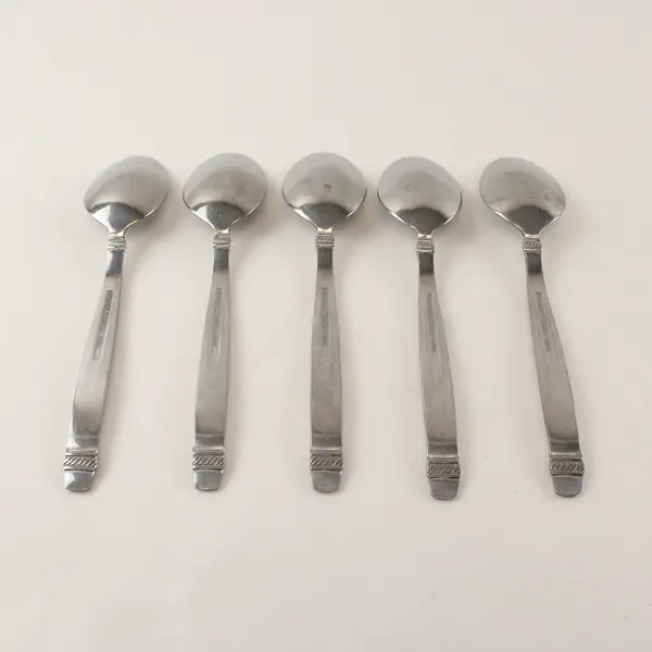 Lot of 5 Cuisinart Flatware CUI17 Pattern Stainless Oval Soup Spoons 7.5" Good