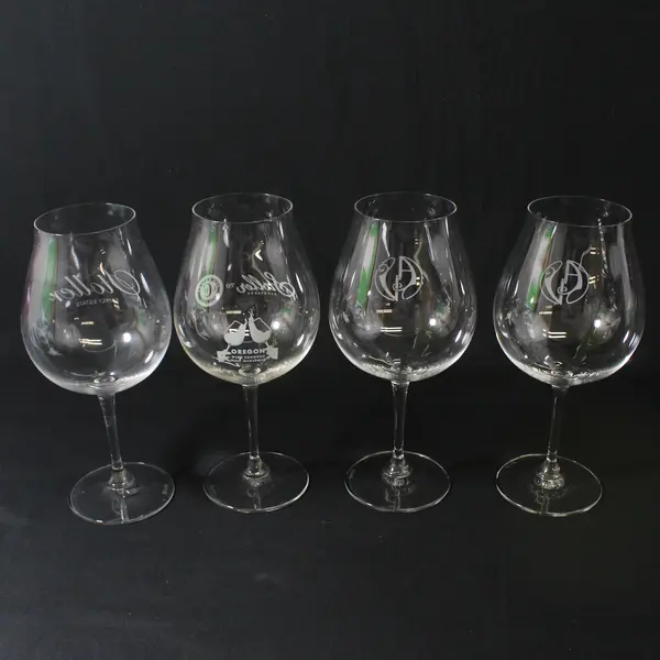 Set of 4 Riedel Wine Glasses 9.25" Two Stoller Vineyards And 2 Monogrammed A J