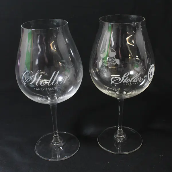 Set of 4 Riedel Wine Glasses 9.25" Two Stoller Vineyards And 2 Monogrammed A J
