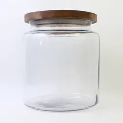 Anchor Hocking Montana Glass Storage Jar 8in Dark Wood Lid Snug Seal